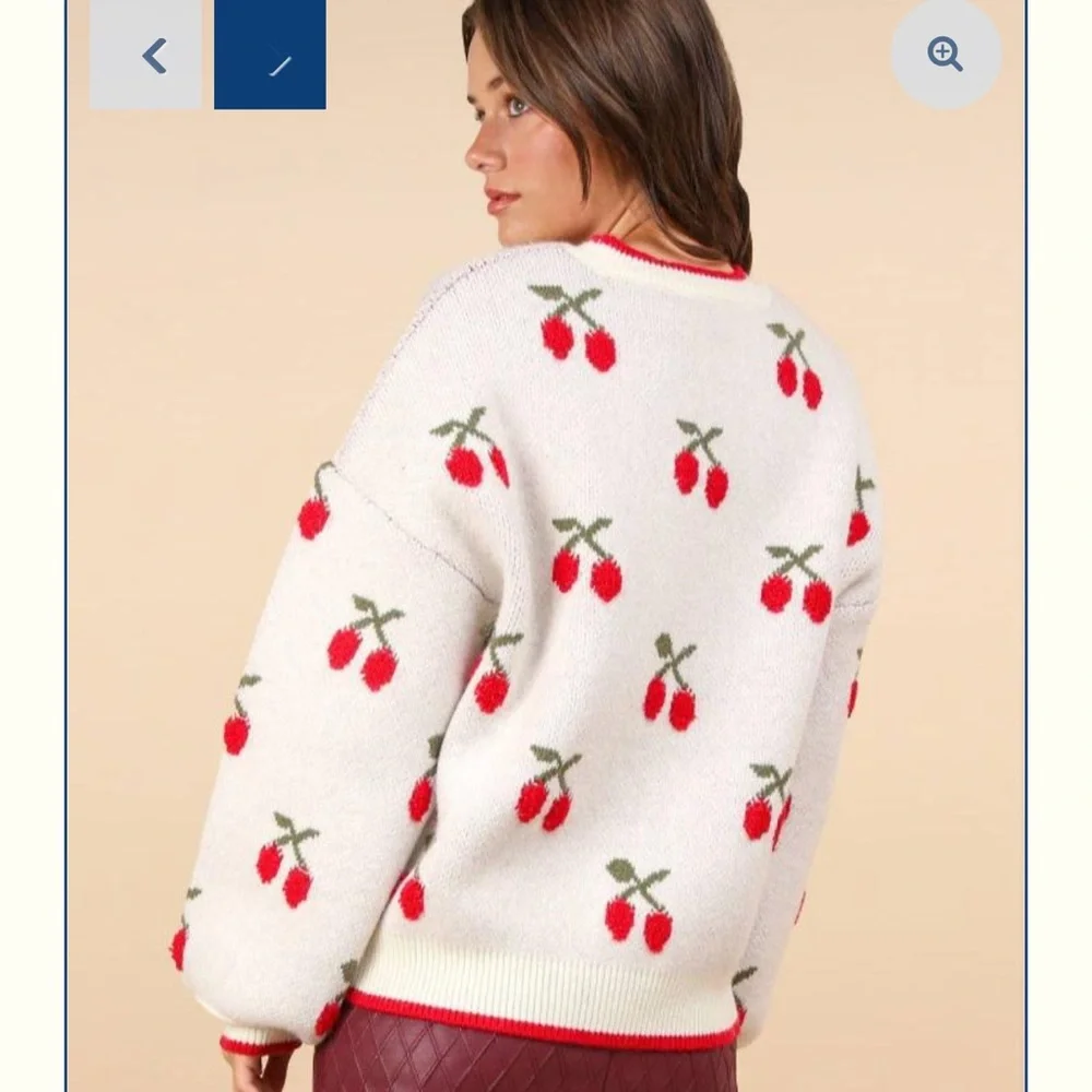 Oversized Oatmeal Cherry Knit Sweater 🍒 - Picture 2 of 4